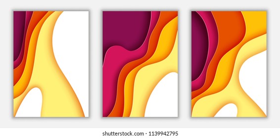 Paper wave layer with autumn color abstract background.Paper cut of vertical A4 cover design for business banner template and material design.Vector illustration.