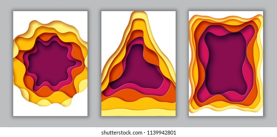 Paper wave layer with autumn color abstract background.Paper cut of vertical A4 cover design for business banner template and material design.Vector illustration.