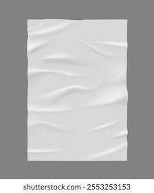 Cartel arrugado de la onda de papel. Anuncio blanco rectangular arrugado pegado realista. Plantilla de hoja de papel húmedo. Cinta adhesiva arrugada vacía. Cartel de Vertical desigual en blanco. Etiqueta engomada del Vector