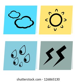 Paper weather icon sun cloud rain and lighting concept illustration