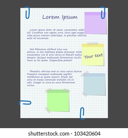 Paper web design with stickers and clips