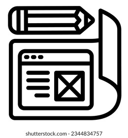 Paper with website project and pencil line icon, web design concept, site developing vector sign on white background, outline style icon mobile concept web design. Vector graphics.