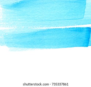 Paper wet texture isolated striped vector card. Brush paint line streaks cold color canvas for poster, web. Blue white abstract watercolor hand drawn stroke art element background for design, banner