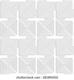 Paper white 3D geometric background. Seamless pattern with realistic shadow and cut out of paper effect.White paper 3D alternating spiral connecting squares.