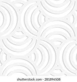 Paper white 3D geometric background. Seamless pattern with realistic shadow and cut out of paper effect.White paper 3D four stripes circle pin will.