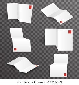 Paper white accordion different points of view mockup template set transparent background design vector illustration