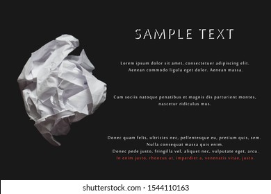 Paper white balls. Vector realistic crumpled paper on a black background, indented for text.