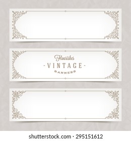 Paper white banners with flourishes calligraphic elegant ornamental frames - vector illustration