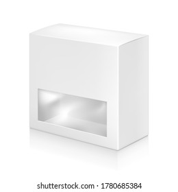 Paper white box with window mock-up vector template. Good for packaging design.