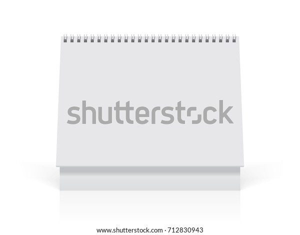 A paper white calendar stands on the table. Mock
Up Vector Template