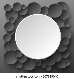 Paper white circle banner with drop shadow on black background