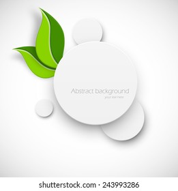 Paper white circle with leaves on white background