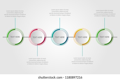 paper white elements with linear icons inside connected into horizontal chain. Concept of 5 steps of progressive development. Modern infographic design template. Vector illustration for brochure.