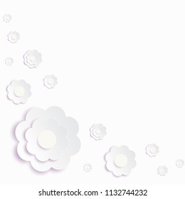 Paper white flower composition on white isolated background. A flower cut from paper for greeting cards, crafts, and decoration.