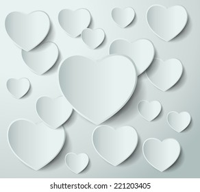 Paper white heart banner with drop shadows on white background. Vector illustration, text box, speech bubble 