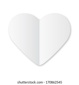 Paper white heart Valentines day card on white background.