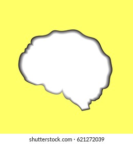 Paper white human brain with a beautiful shadow. Trendy style. Applique or origami. Vector illustration can be used in newsletter, brochures, postcards, banner.