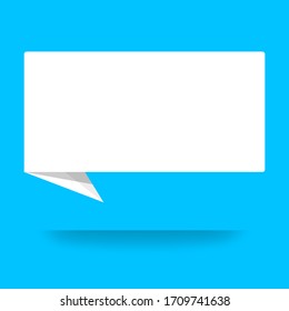 paper white label for speech bubble isolated on blue, banner white with paper label style, speech paper style for talk text, paper label dialog chatting graphic for message sticker, speech text frame