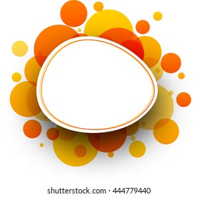 Paper white round background with orange bubbles. Vector illustration.