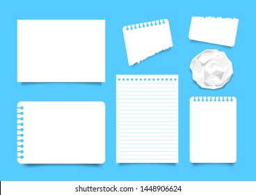 paper white sheet set isolated on blue background, note paper a4 blank, empty papers template, set of worksheet book for note, flat lay paper, illustration paper sheet top view, notepaper postcard