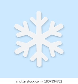 Paper white snowflake with shadow on blue. Winter season decoration symbol great for New year and Christmas party posters, headers, seasonal wallpaper, winter background. Vector