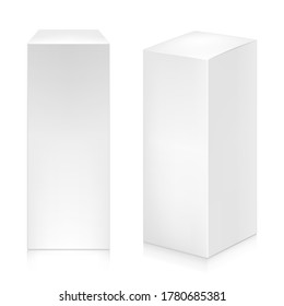 Cuadros planos altos y altos de color blanco de papel configuran una plantilla de simulación. Bien para el diseño de envases. Ilustración vectorial.