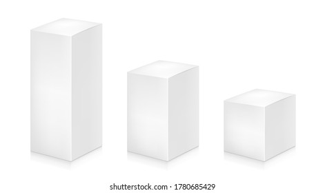Paper white tall plain boxes set mock-up template. Good for packaging design. Vector illustration.