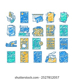 paper white torn empty doodle icons set vector. sketch line art sheet page, grunge banner, ripped shadow, rip note, abstract cardboard, message paper white torn empty color illustrations