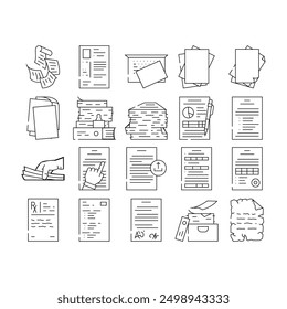 Vector de papel blanco desgarrado conjunto de iconos. página de hoja, Anuncio grunge, sombra rasgada, nota de rasgadura, cartón abstracto, papel de mensaje blanco desgarrado contorno negro vacío ilustraciones