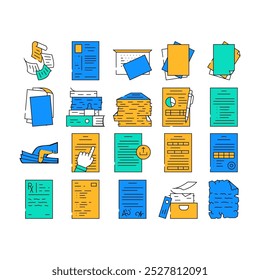 paper white torn empty icons set vector. sheet page, grunge banner, ripped shadow, rip note, abstract cardboard, message paper white torn empty color Contour Illustrations