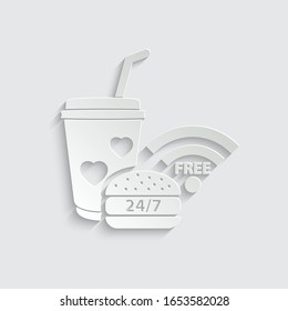 paper wi-fi icon.  free wifi coffee icon vector/ cup icon