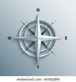 Paper Wind rose in 3d and origami style. Modern compass icon illustration.