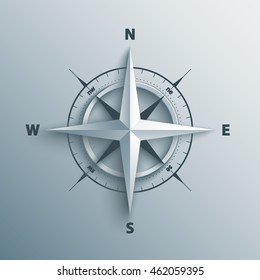 Paper Wind Rose In 3d And Origami Style. Modern Compass Icon Illustration.