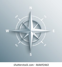 Paper Wind rose in 3d and origami style. Modern compass icon illustration.