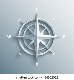 Paper Wind Rose In 3d And Origami Style. Modern Compass Icon Illustration.