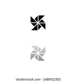 Paper Windmill. Black symbol on white background. Simple illustration. Flat Vector Icon. Mirror Reflection Shadow. Can be used in logo, web, mobile and UI UX project