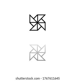Paper windmill. Black symbol on white background. Simple illustration. Flat Vector Icon. Mirror Reflection Shadow. Can be used in logo, web, mobile and UI UX project