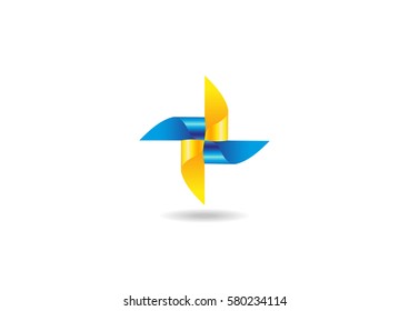 Paper windmill color image logo icon realistic design template on white background