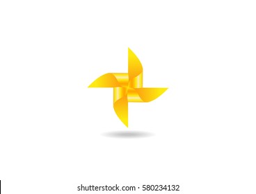 Paper windmill color image logo icon realistic design template on white background