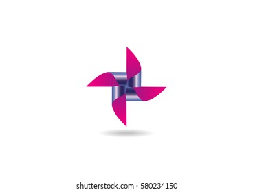 Paper windmill color image logo icon realistic design template on white background