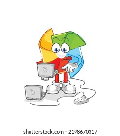 the paper windmill holding dynamite character. cartoon mascot vector