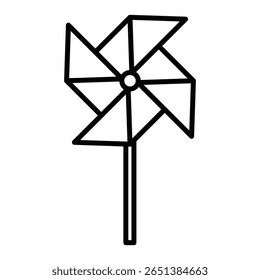 paper Windmill icon Black and white outline flat sign vector