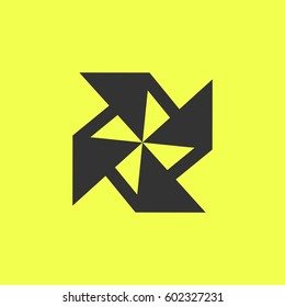 Paper windmill icon flat. 