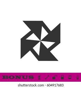 Paper windmill icon flat. Black pictogram on white background. Vector illustration symbol and bonus button