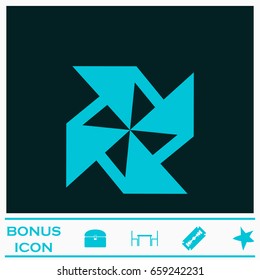 Paper windmill icon flat. Blue pictogram on dark background. Vector illustration symbol and bonus icons