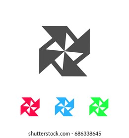 Paper windmill icon flat. Color pictogram on white background. Vector illustration symbol and bonus icons