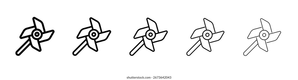Icono de molino de viento de papel ilustración plana set logo