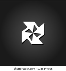 Paper windmill icon flat. Simple White pictogram on black background with shadow. Vector illustration symbol