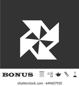Paper windmill icon flat. White pictogram on black background. Vector illustration symbol and bonus icons