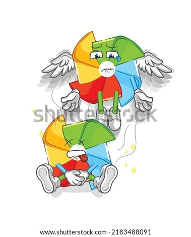 the paper windmill lifting the barbell character. cartoon mascot vector